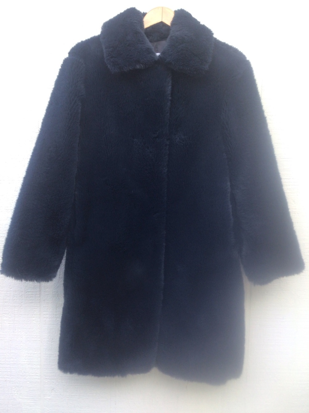 Mango deep navy blue black Faux Fur Coat